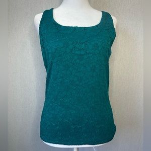White House Black Market | Women’s Teal Floral Lace Scoop Neck Tank